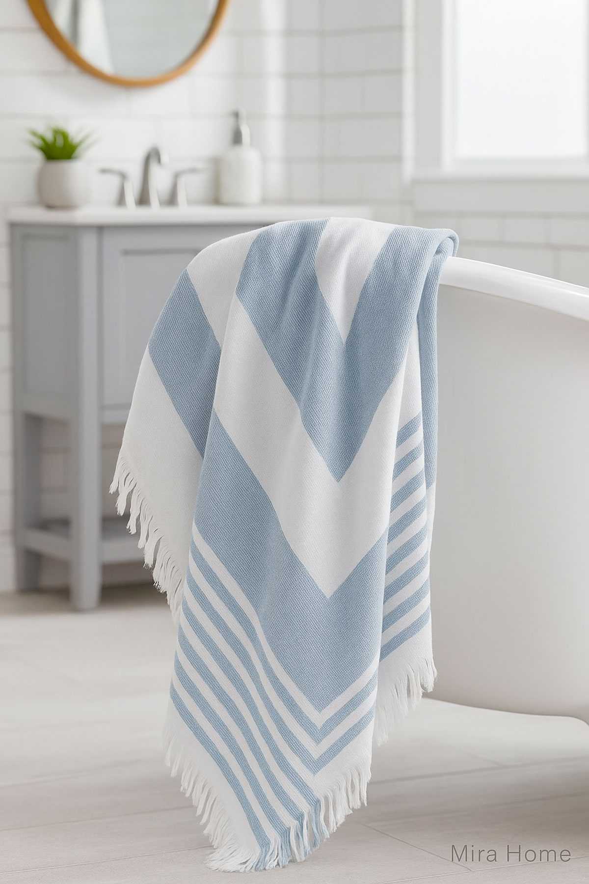 Pure Linen 90x170 cm Doğal Pamuk Peştamal Havlu Mavi