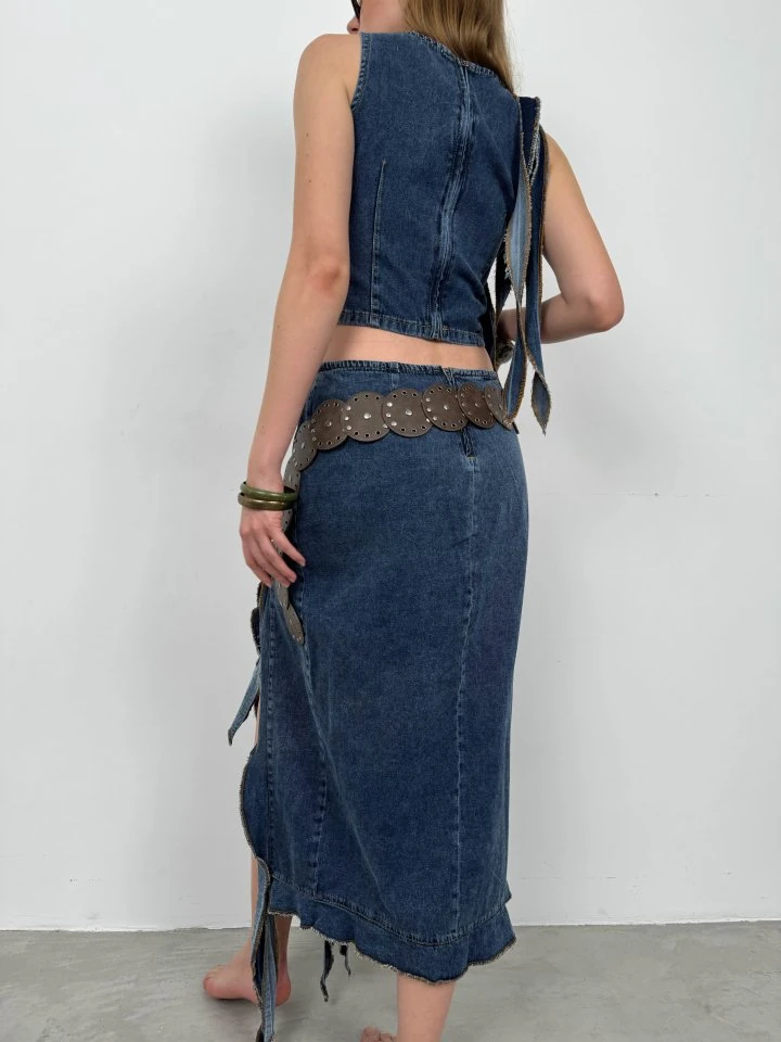 Fırfır Detay Denim Bluz