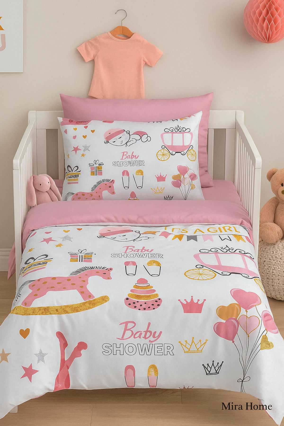 Dijital Baskılı 3d Pamuklu Yenidoğan Bebek Nevresim Takımı Happy Baby Shower