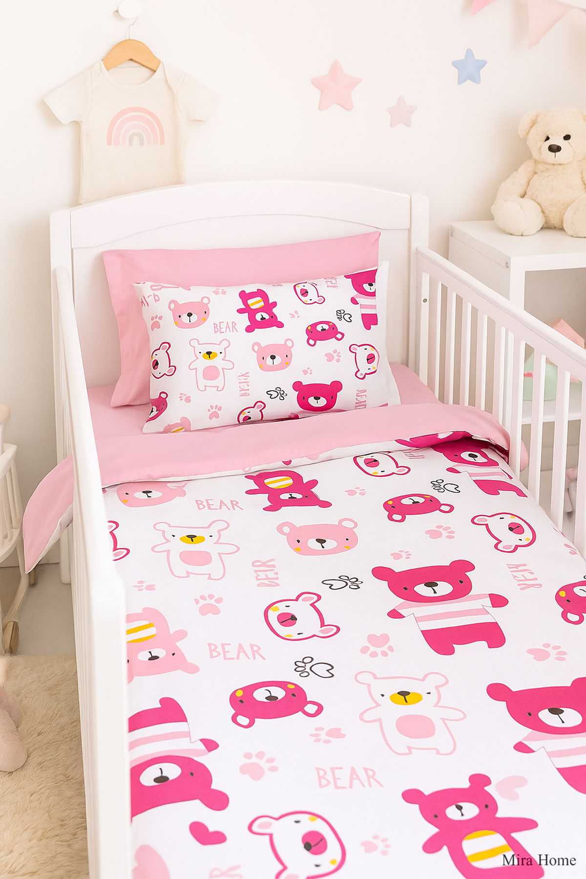 Dijital Baskılı 3d Pamuklu Yenidoğan Bebek Nevresim Takımı Bear Toy Pink