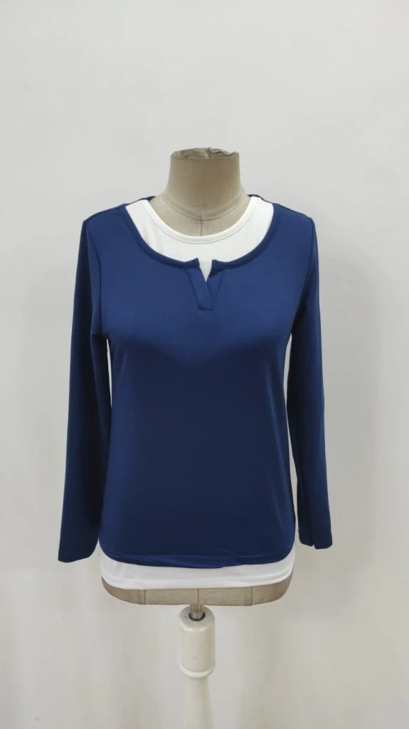 Kadın Uzun Kollu V Yakalı çift Renkli Viskon Iki Iplik Bluz