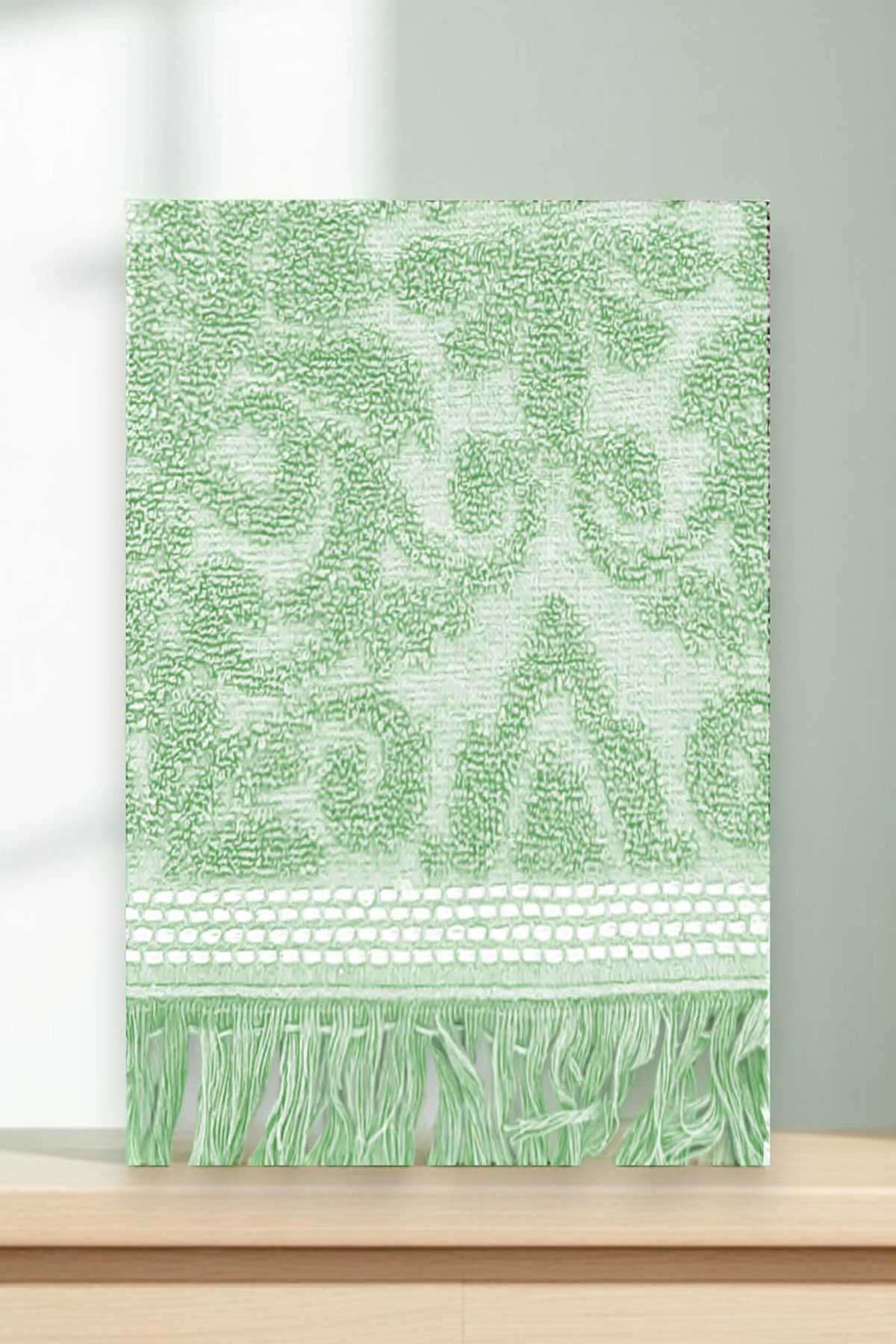 2 Parça Jakarlı Banyo Havlu Takımı &amp;#37;100 Pamuklu 90x150 Cm Arden Yeşil