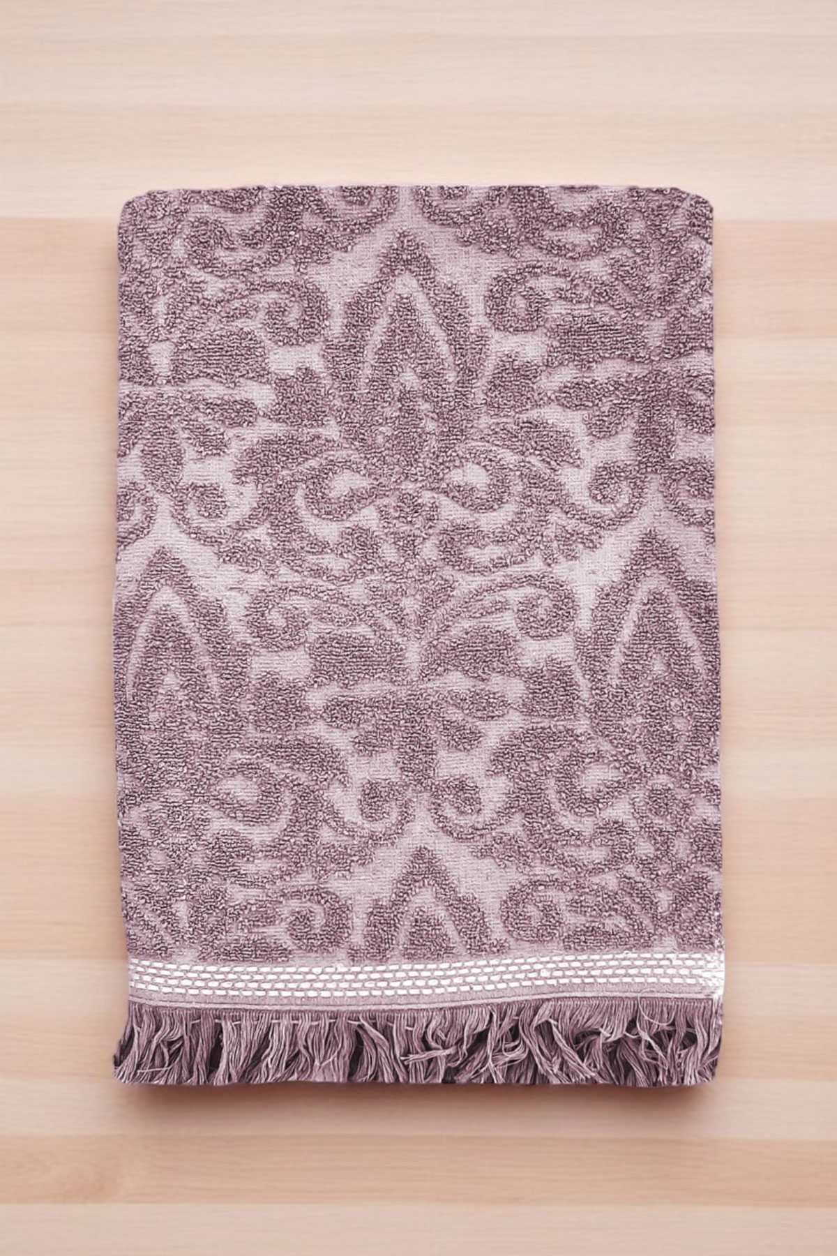 2 Parça Jakarlı Banyo Havlu Takımı &amp;#37;100 Pamuklu 90x150 Cm Arden Mor
