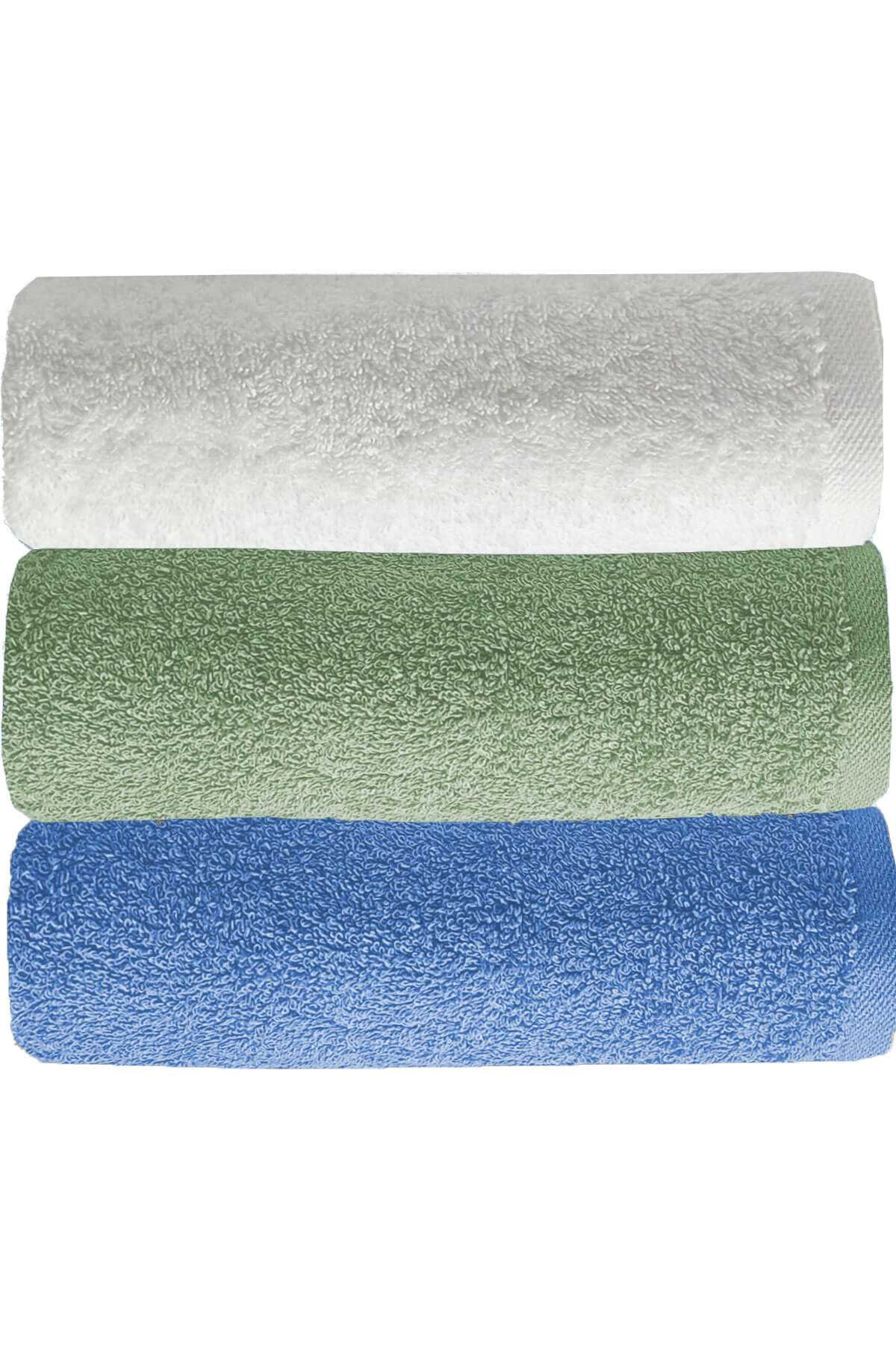 3 lü Düz Renk El Yüz Havlu Seti &amp;#37;100 Pamuklu 50x90 Cm Mavi-Yeşil-Beyaz