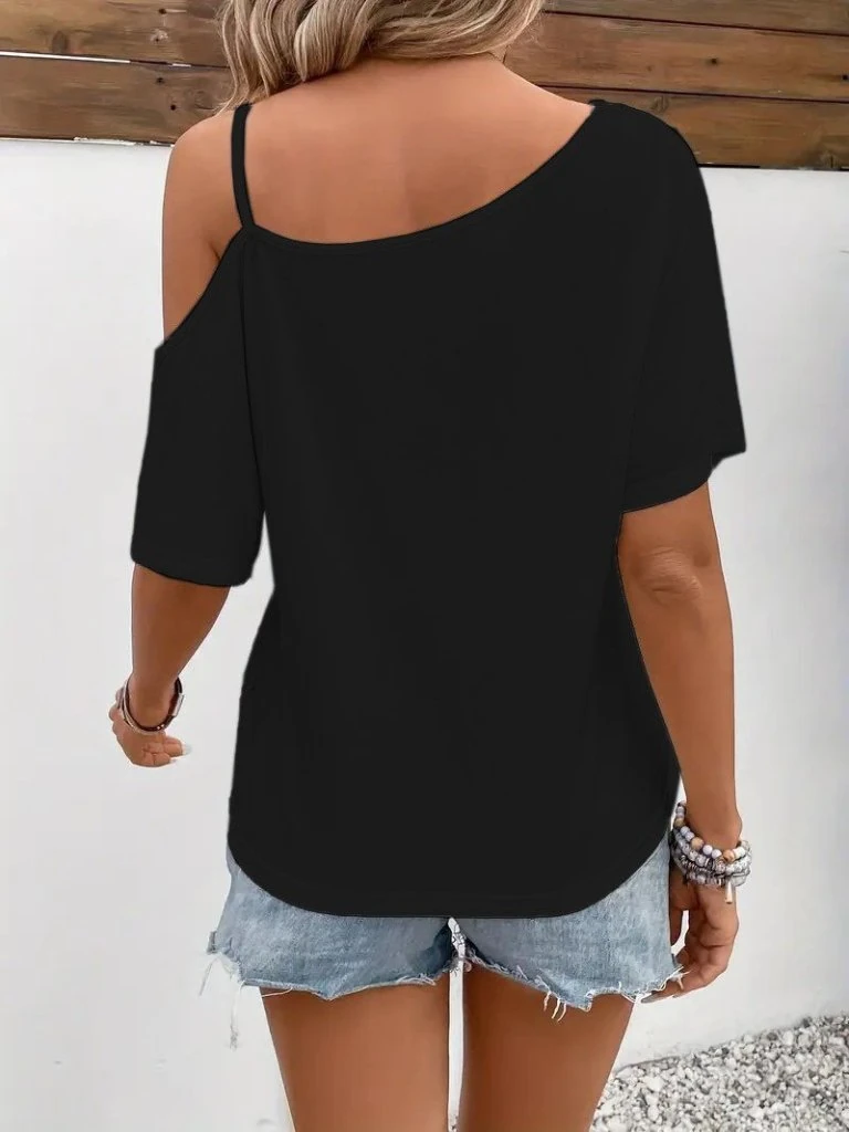 Kadın Tek Omuzu Açık Ip Askılı Baskılı Viskon Bluz