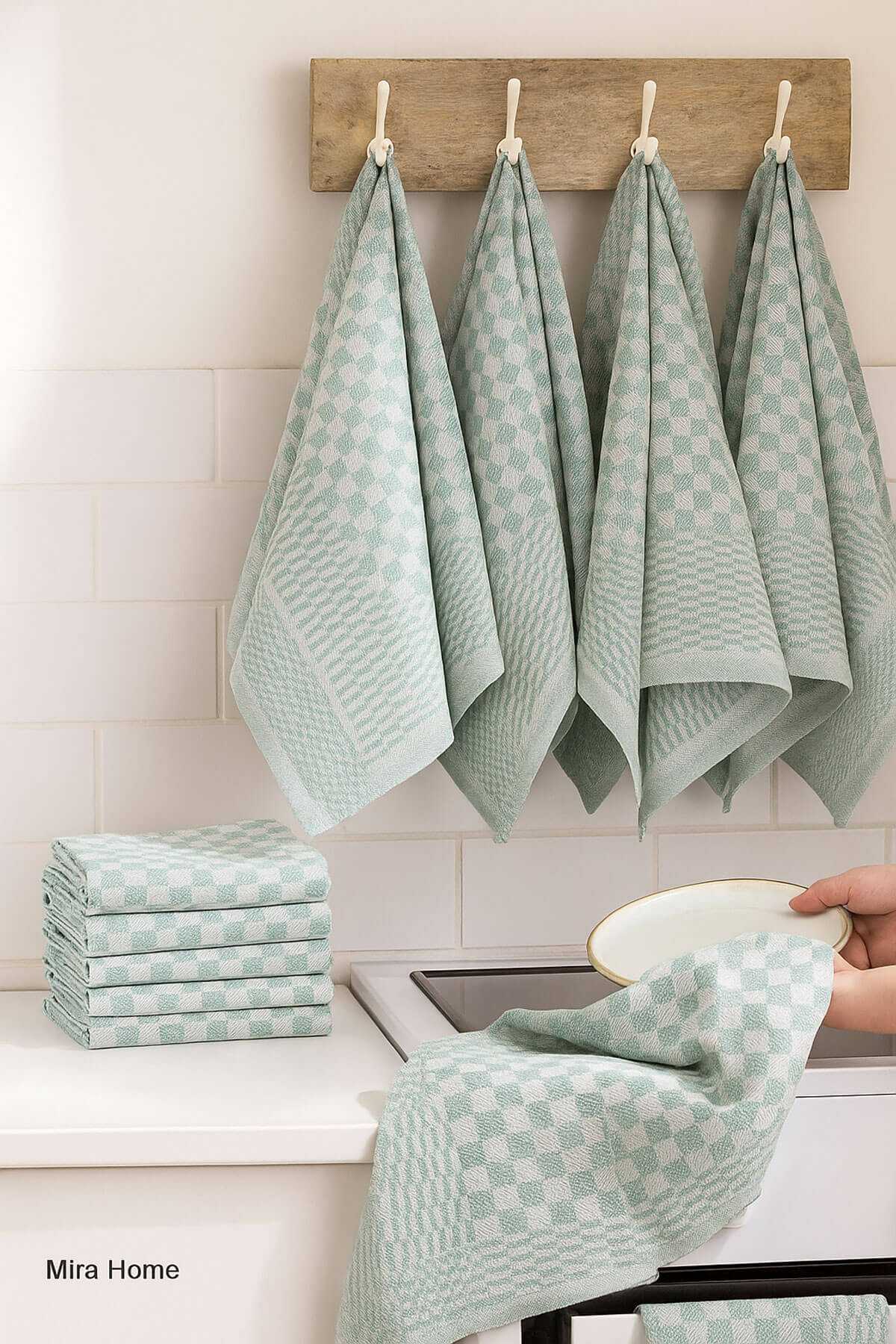 10 lu Dama Desenli Mutfak Kurulama Bezi 50x70 Cm  Yeşil