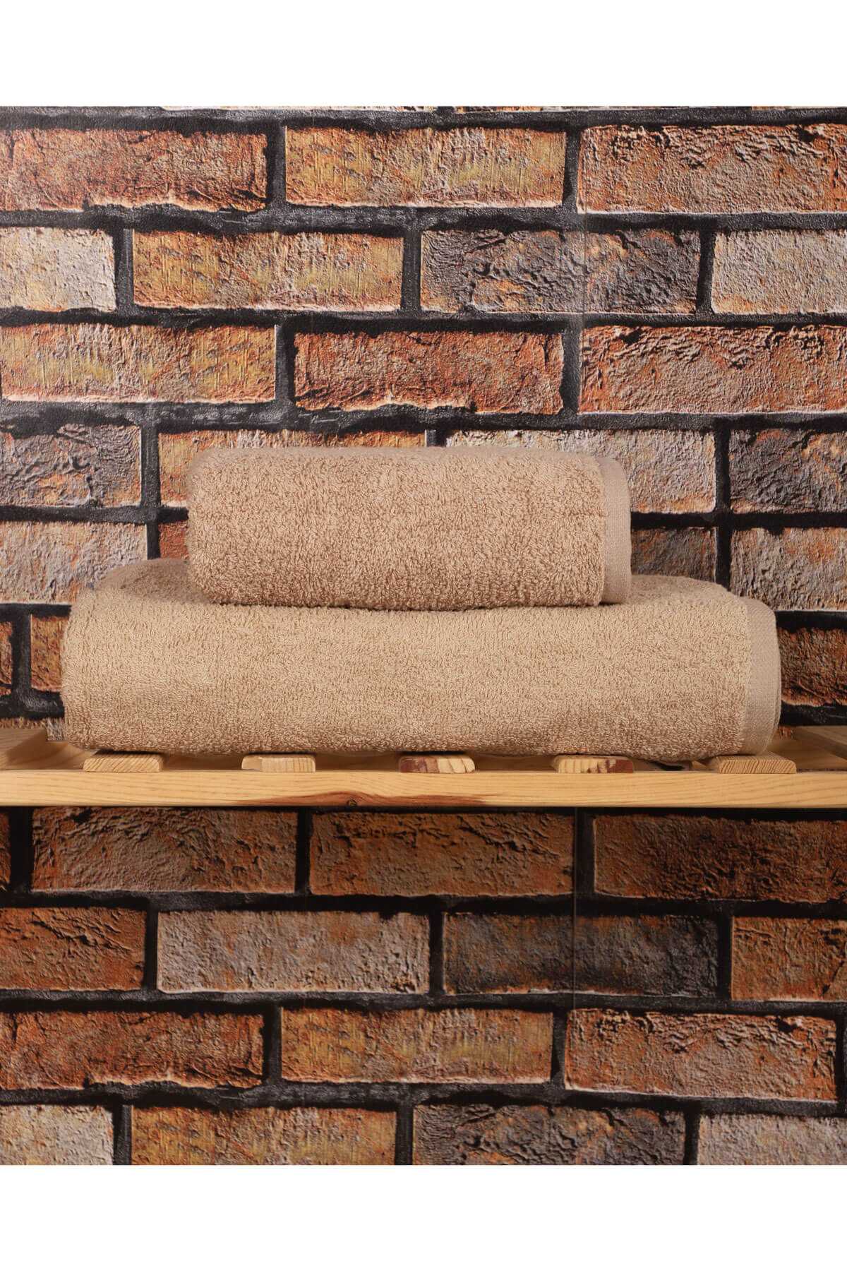 2 Parça &amp;#37;100 Pamuklu Soft Lüx Banyo Havlu Seti Kahve