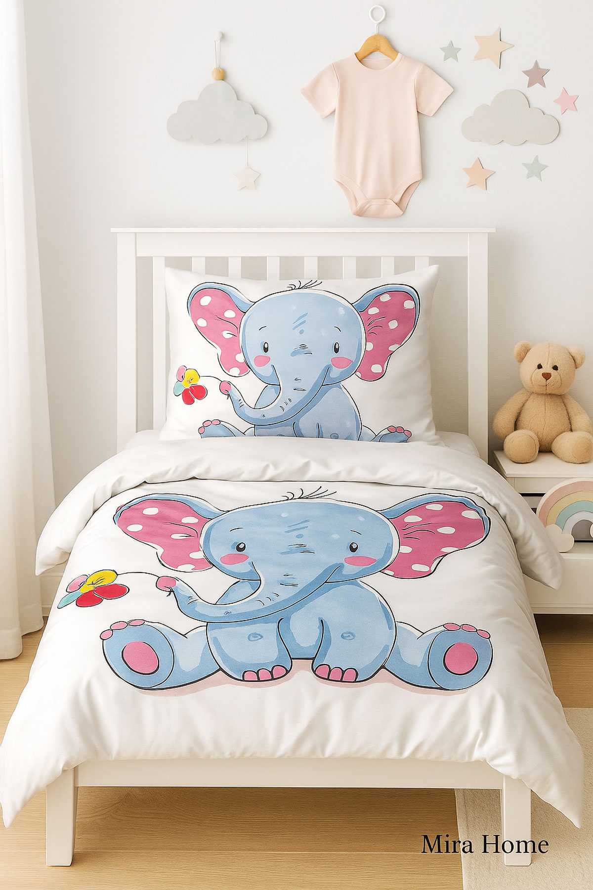 Dijital Baskılı 3d Pamuklu Yenidoğan Bebek Nevresim Takımı Cute Elephant