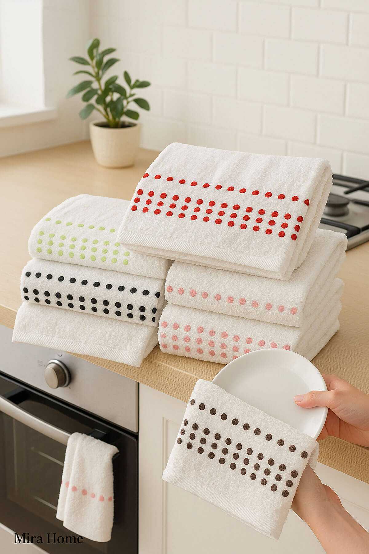 6 lı &amp;#37;100 Pamuklu Mutfak Havlusu Seti 30x50 Cm  Happy Points