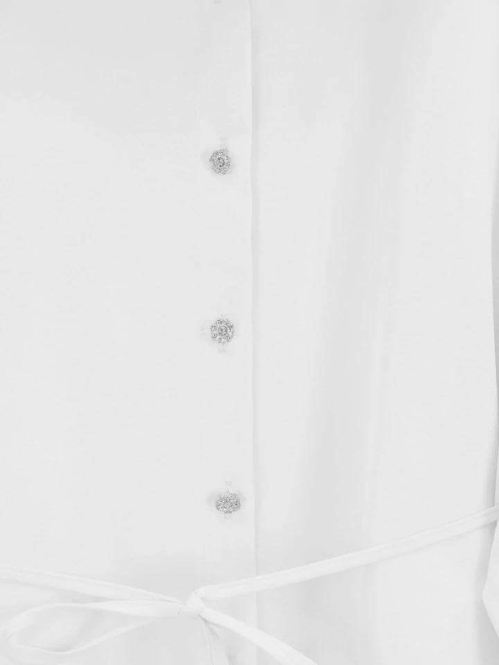 Etek Ucu Katlı Fırfırlı Düğmeli Poplin Gömlek Tunik -Beyaz