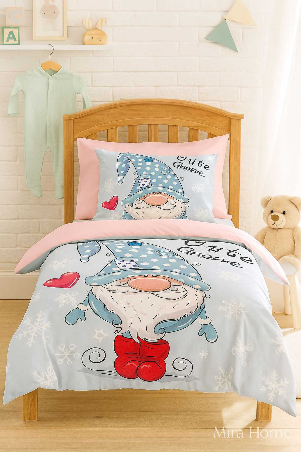 Dijital Baskılı 3d Pamuklu Yenidoğan Bebek Nevresim Takımı Cute Gnome Pink