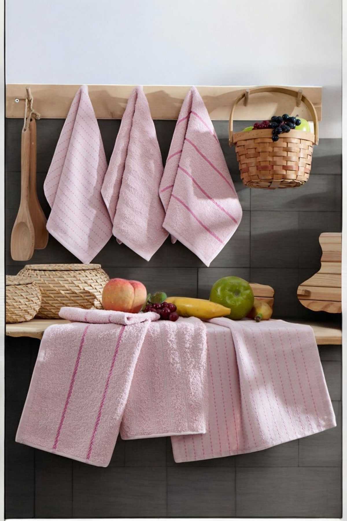 6 lı Luna Naturel Mutfak Havlu Seti &amp;#37;100 Pamuklu 30X50 Cm Pudra