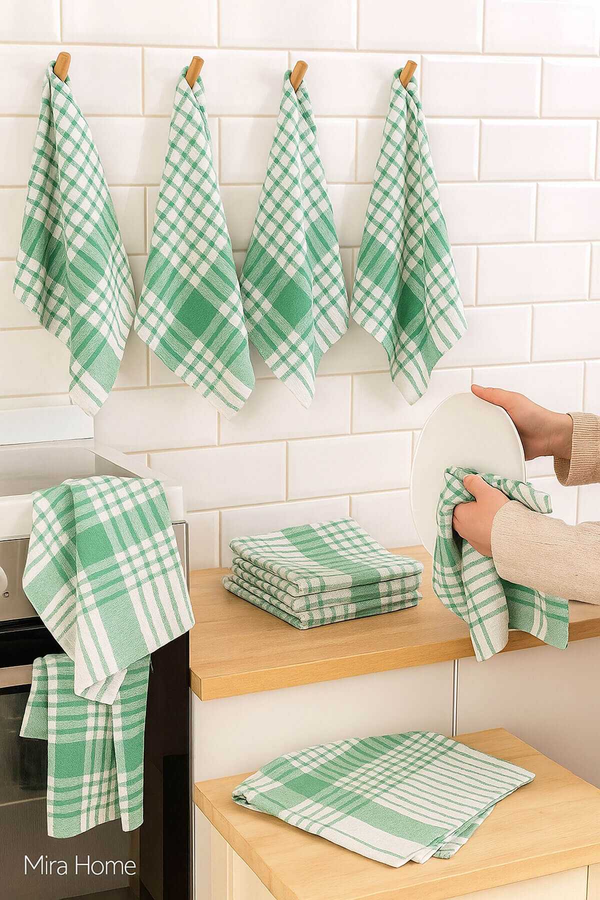 10 lu Lüks Bulaşık Kurulama Bezi ve Mutfak Peçetesi 50x70 Cm Daily Yeşil