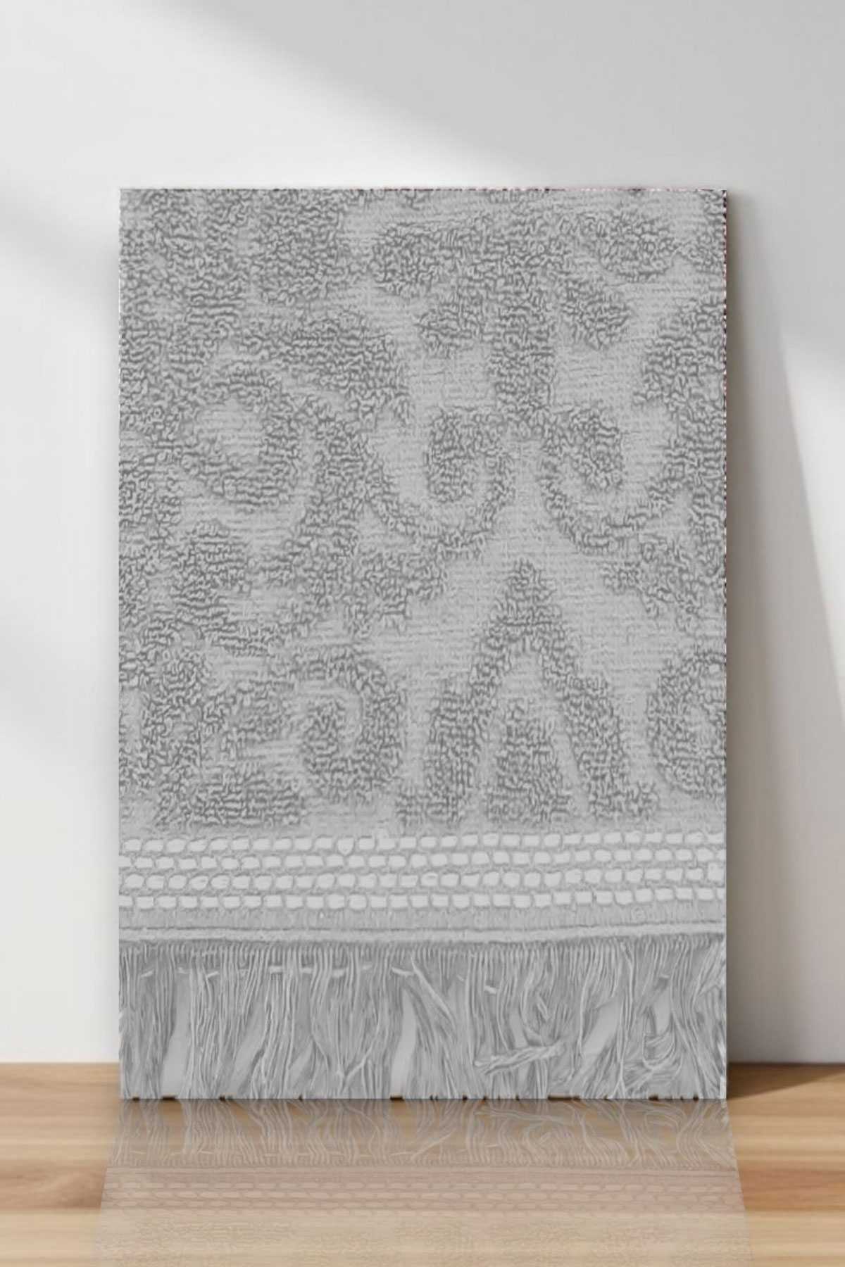 2 Parça Jakarlı Banyo Havlu Takımı &amp;#37;100 Pamuklu 90x150 Cm Arden Gri