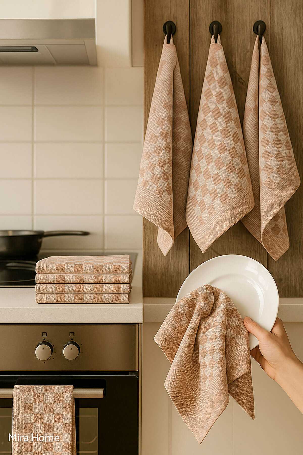 10 lu Dama Desenli Mutfak Kurulama Bezi 50x70 Cm  Kahverengi