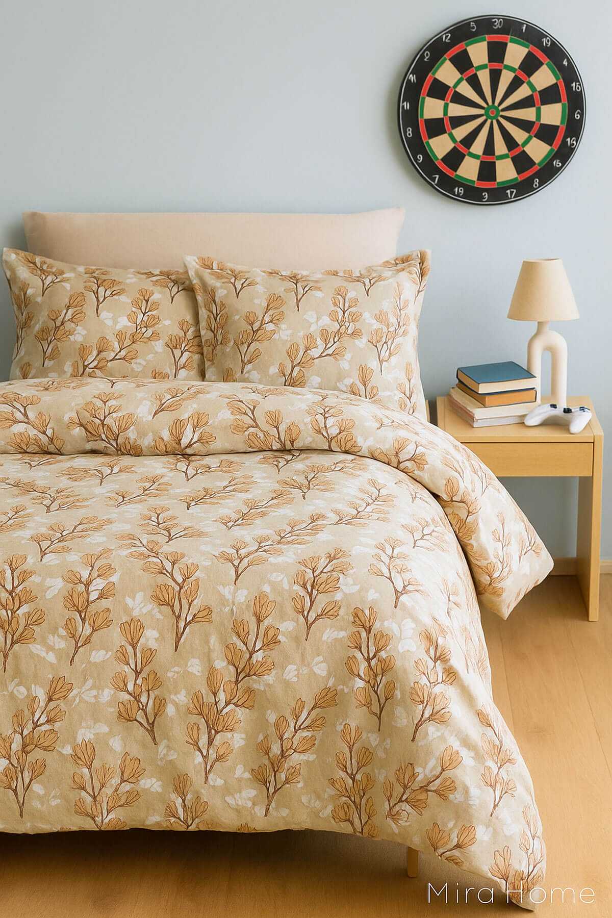 Sarı Yaprak Desenli Pamuklu Tek Kişilik Nevresim Takımı