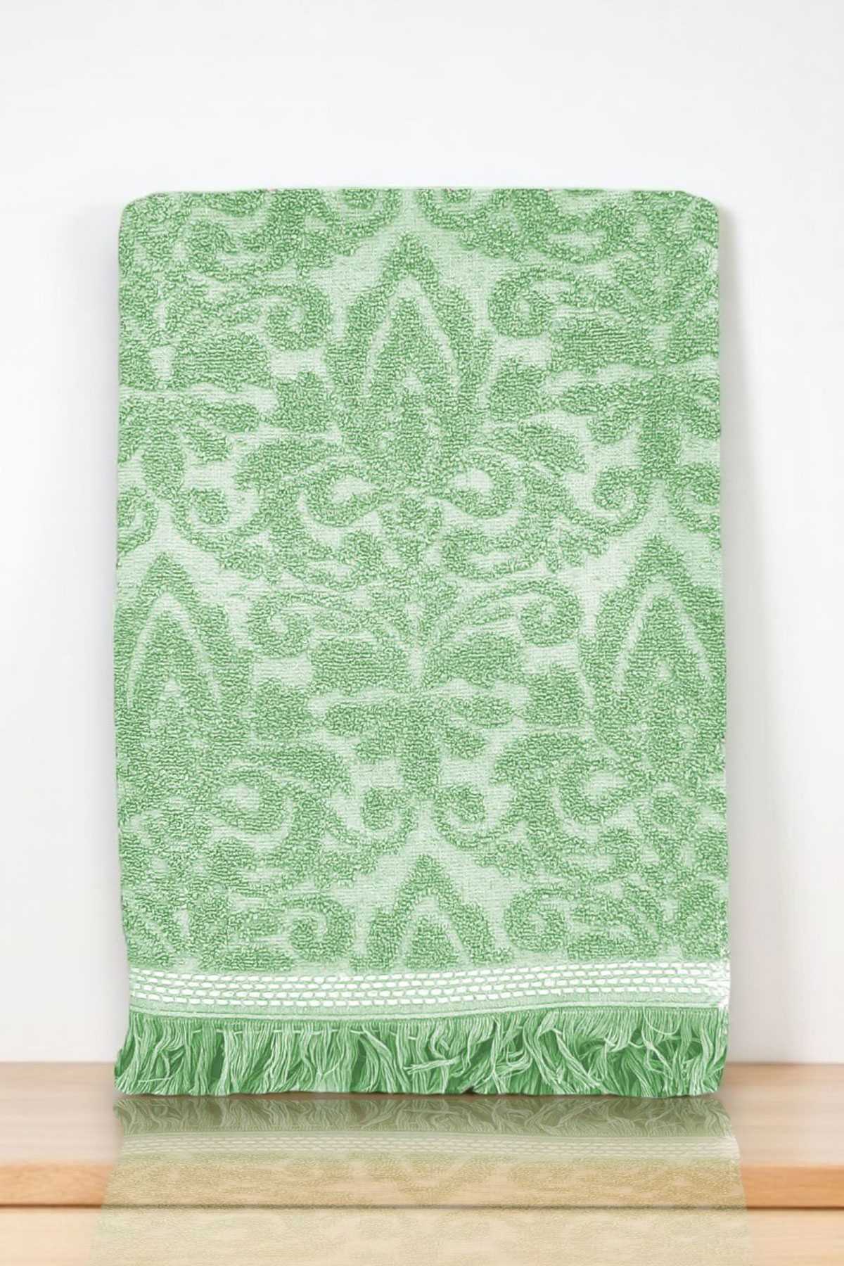 2 Parça Jakarlı Banyo Havlu Takımı &amp;#37;100 Pamuklu 90x150 Cm Arden Yeşil