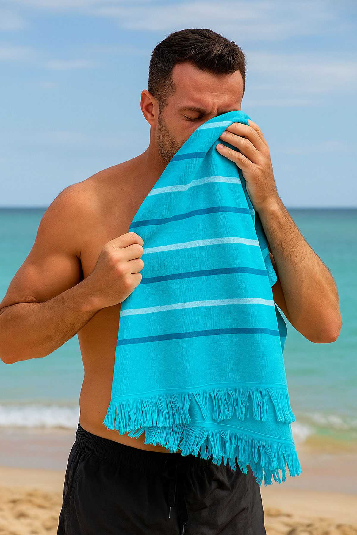 Peştemal Plaj Havlusu &amp;#37;100 Pamuklu 70x150 Cm  Turkuaz Waves