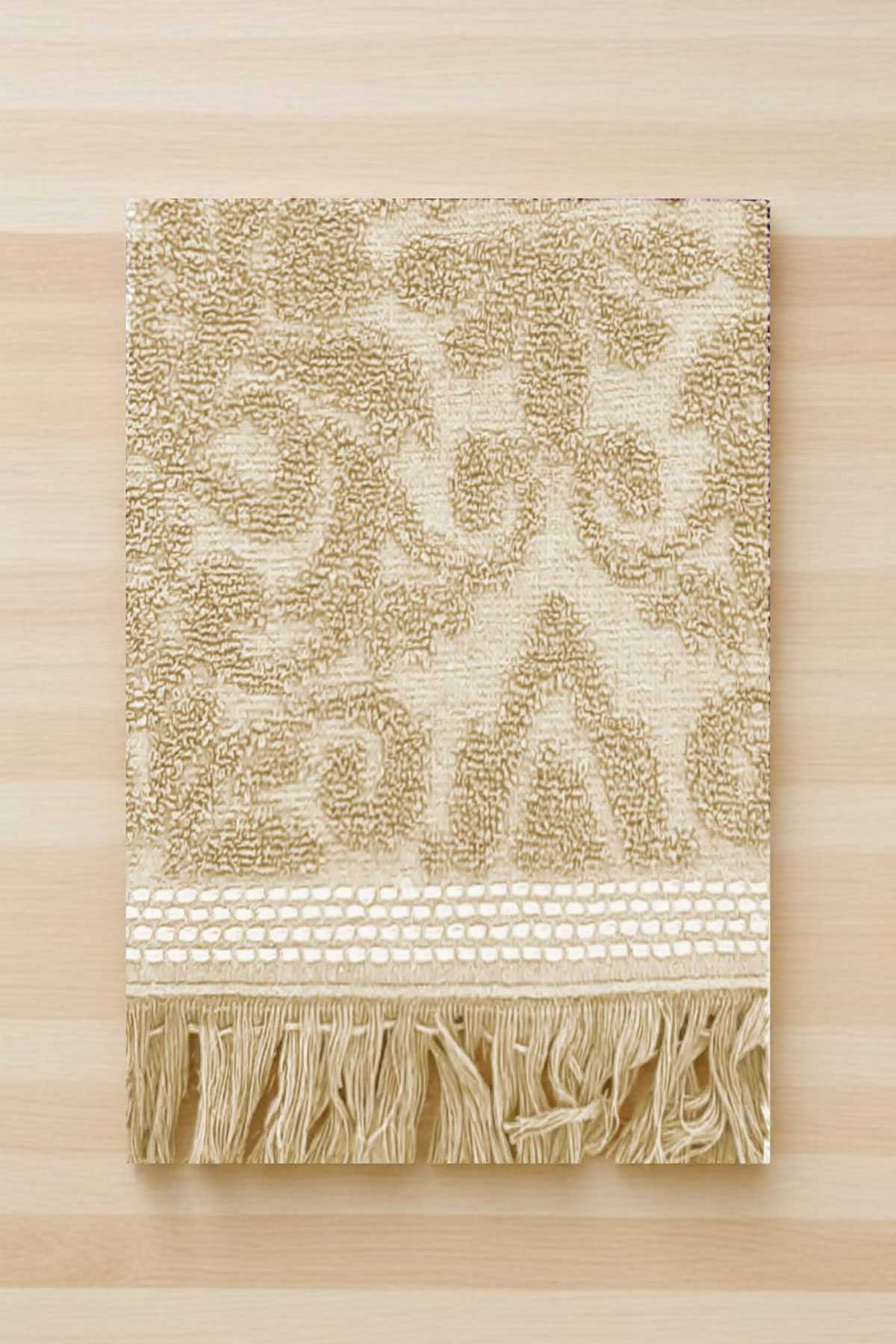 2 Parça Jakarlı Banyo Havlu Takımı &amp;#37;100 Pamuklu 90x150 Cm Arden Bej