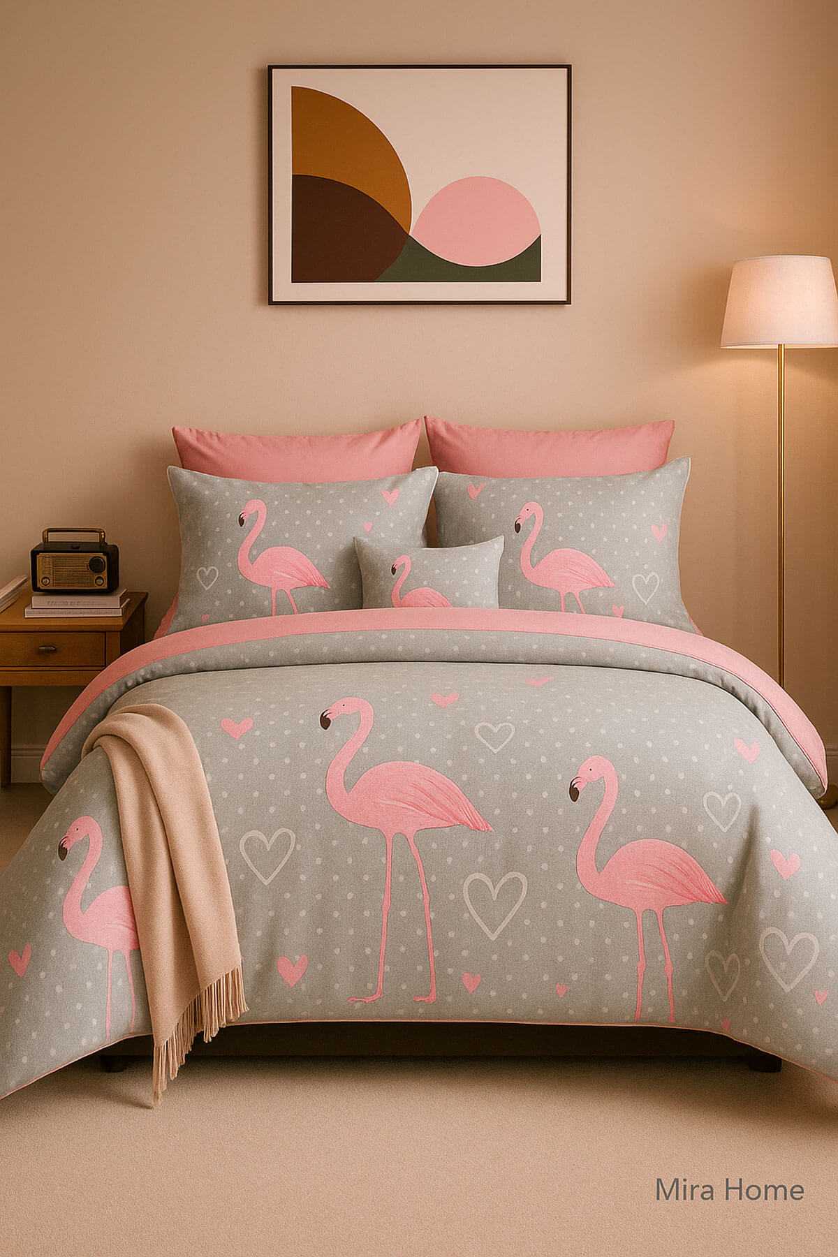 Çift Kişilik Pamuklu Nevresim Takımı Flamingo Love