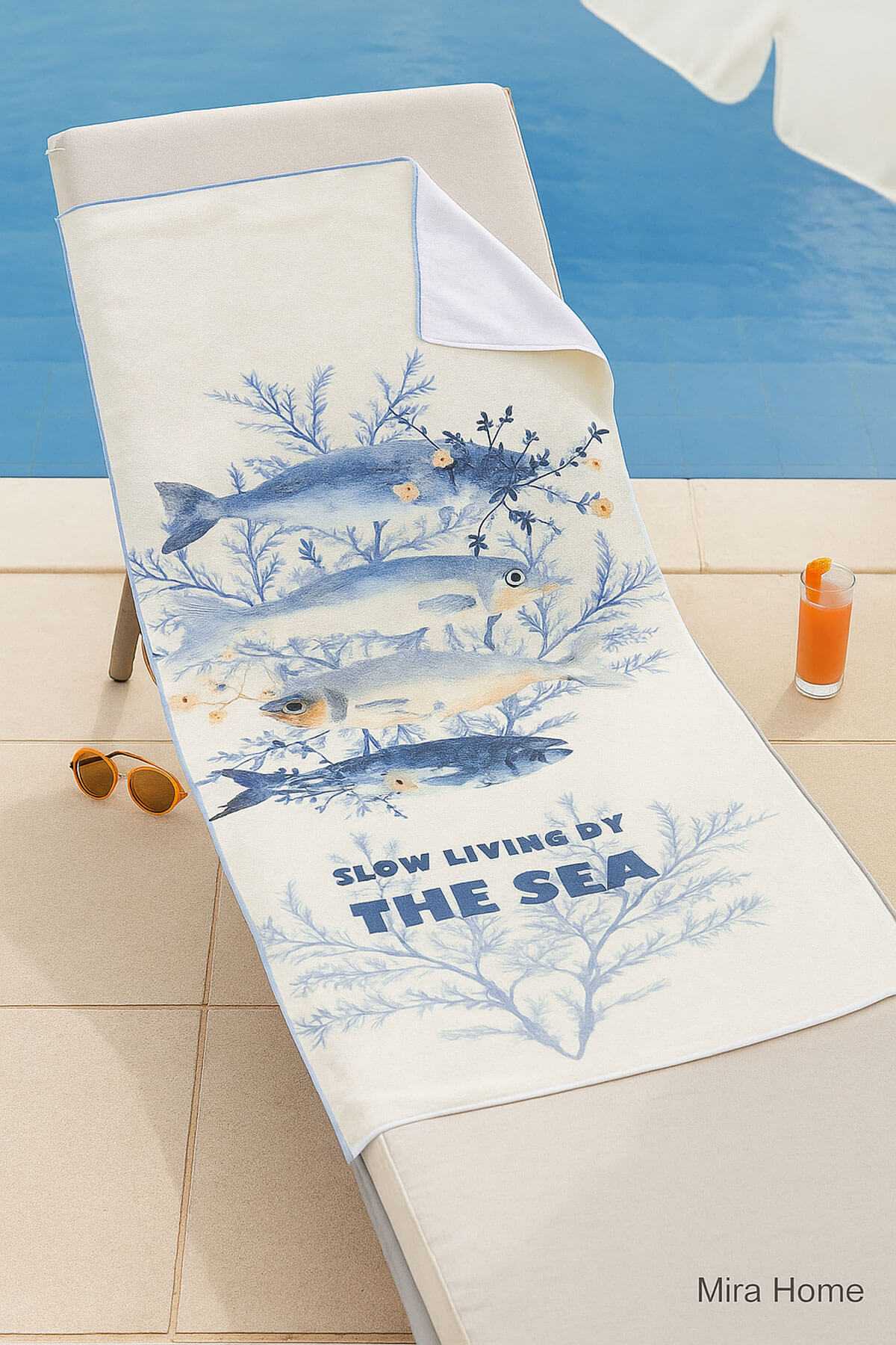 Unisex Desenli Baskılı Deniz Plaj Havlusu Balık 70X140 Cm