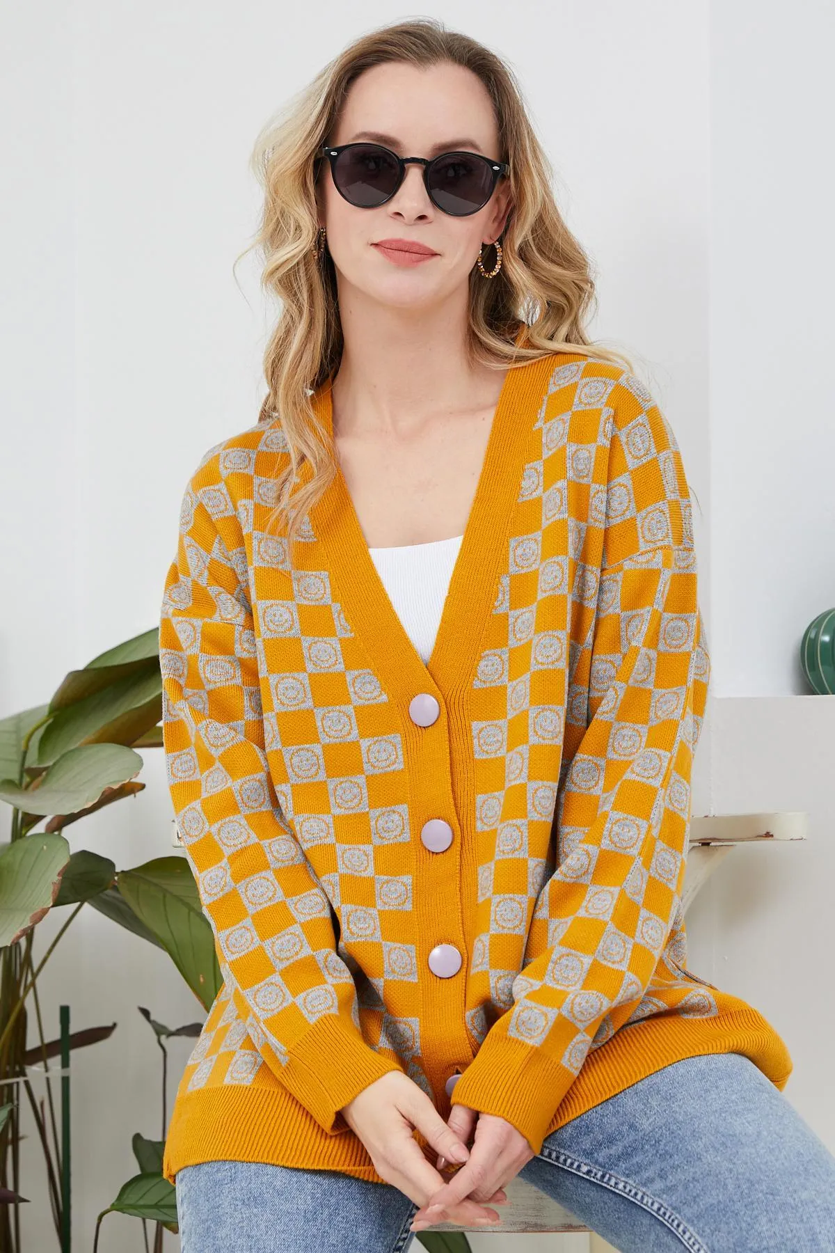 Oversize Desenli Hırka