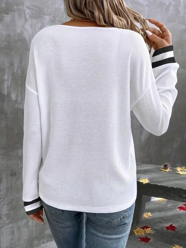 Kadın Uzun Kollu V Yakalı Waffle Bluz