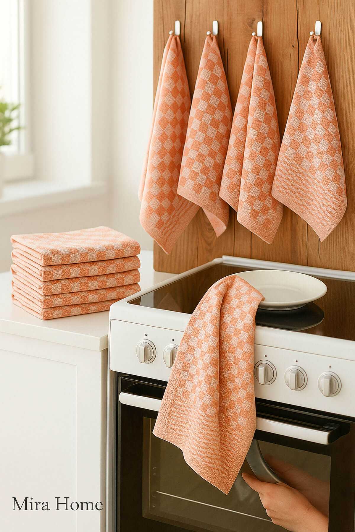 10 lu Dama Desenli Mutfak Kurulama Bezi 50x70 Cm  Somon