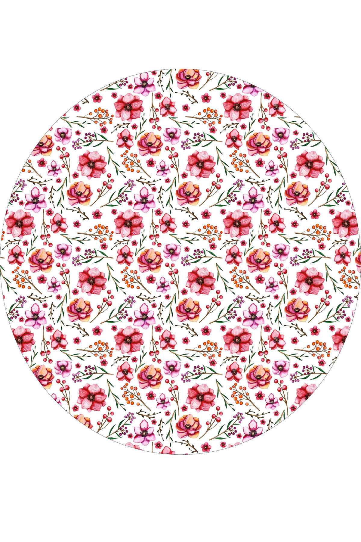 Yuvarlak Çiçek Desenli Duck Kumaş Masa Örtüsü 150x150 Cm