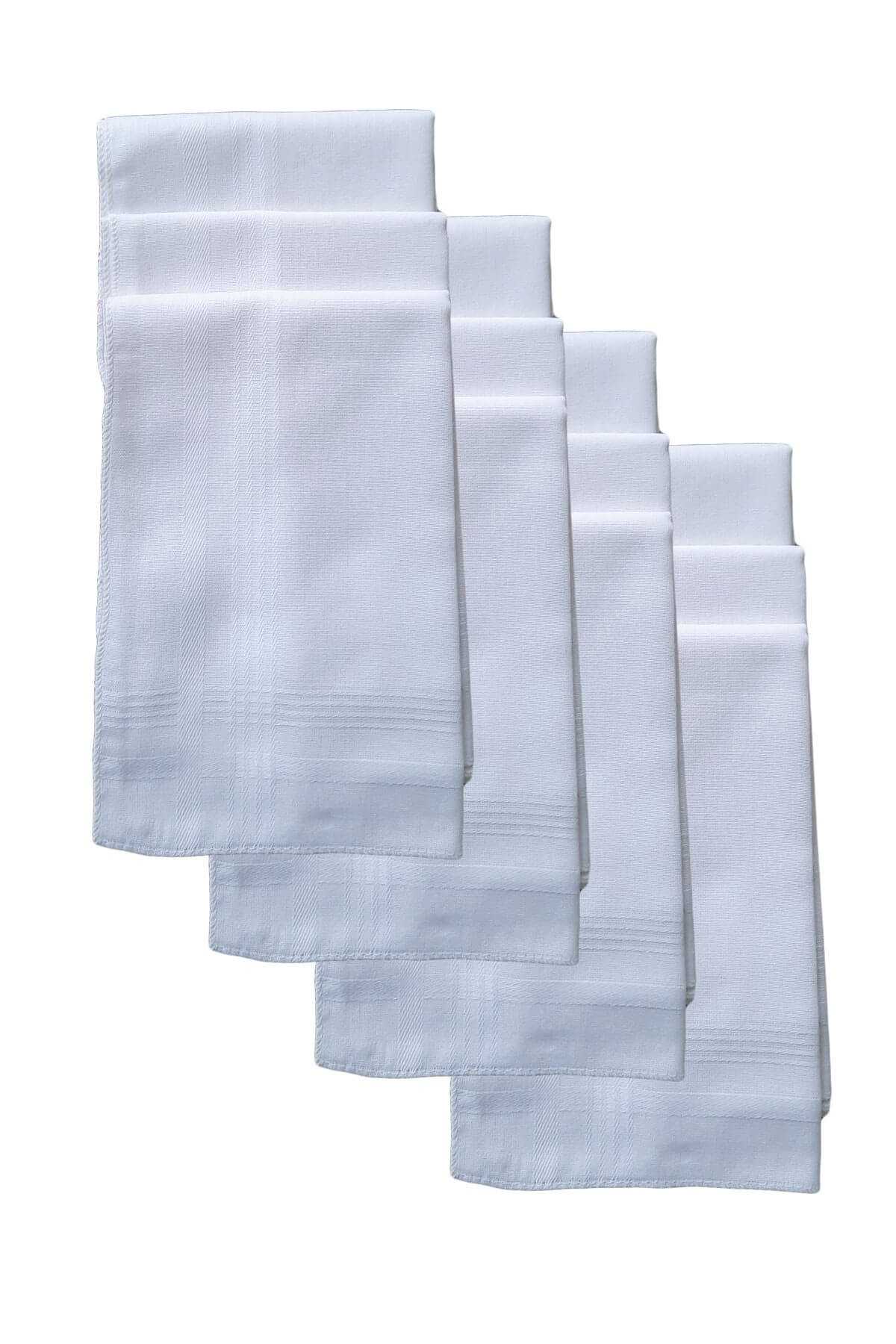 12 li El Cep Yaka Kumaş Mendil 36x36 Cm 100 Pamuklu TM Beyaz