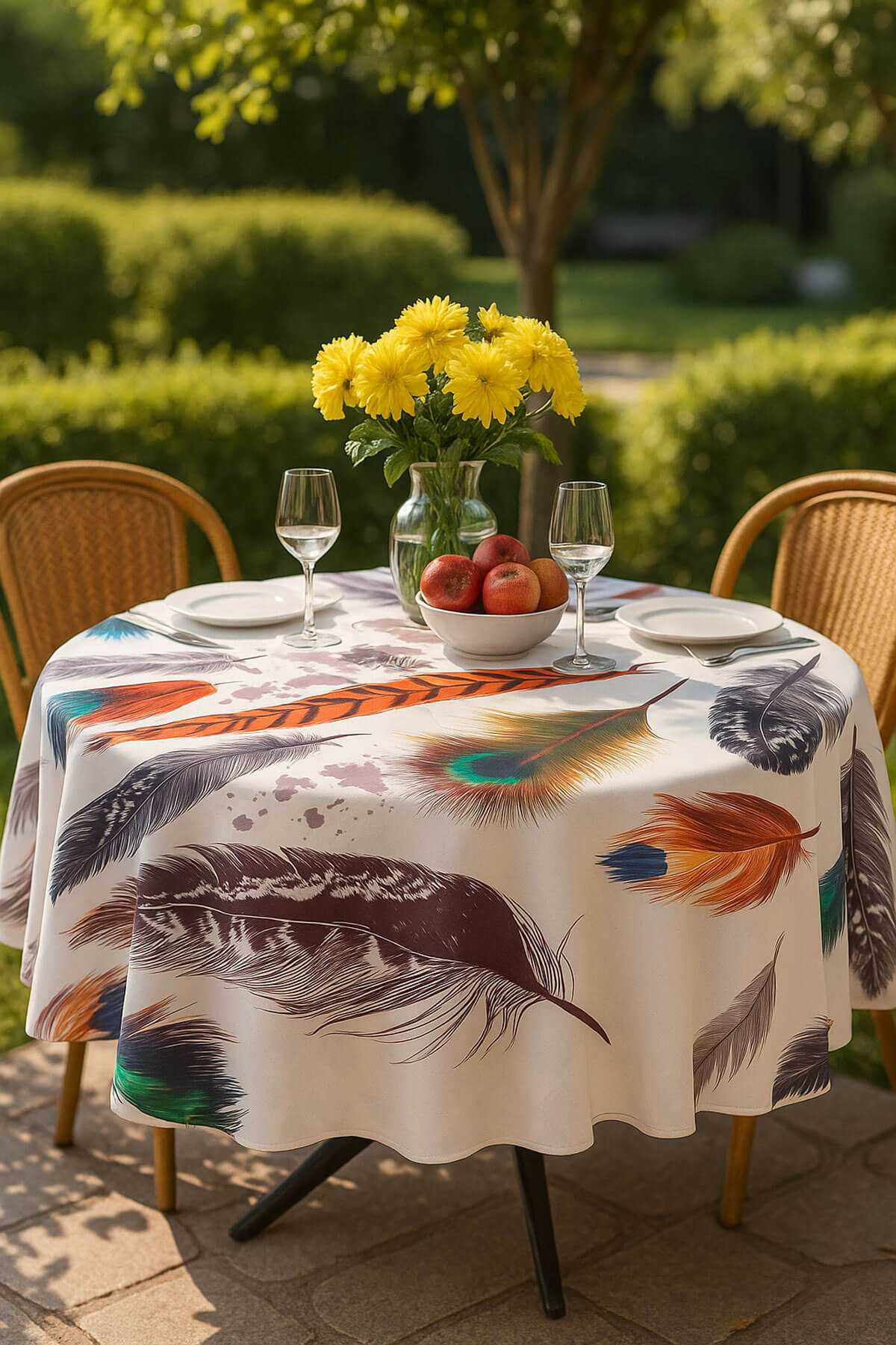 Yuvarlak Tüy Desenli Duck Kumaş Masa Örtüsü 150x150 Cm