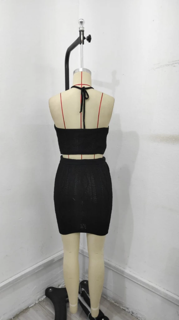 Kadın Kolsuz Mini Erer Crop Ikili Triko Takım