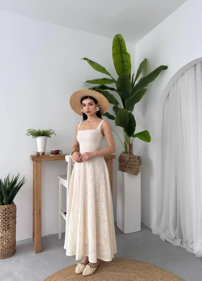 Cuper Çiçek Detaylı Elbise