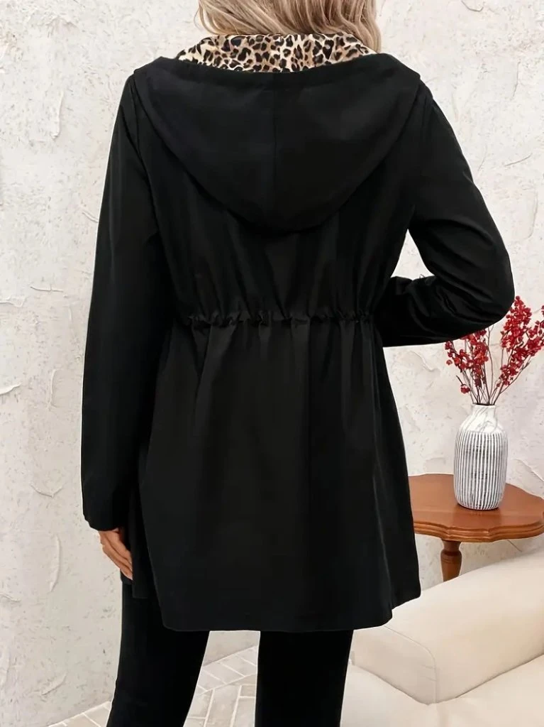 Kadın Uzun Kollu Kapşonlu çift Taraflı Cepli Bağcıklı Fermuarlı Viskon Iki Iplik Ceket