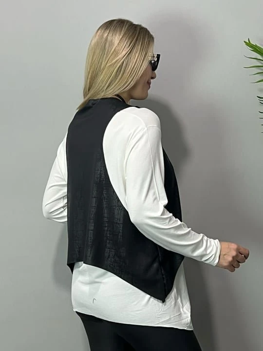 Kadın Siyah Deri Yelekli Kolye Dahil üçlü Takım