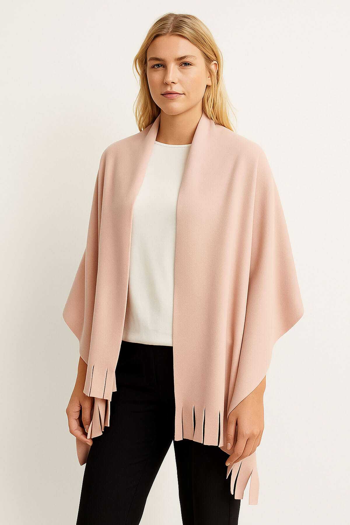 Softiva Polar Omuz Şalı 70x180 cm Unisex Kışlık Şal Pudra