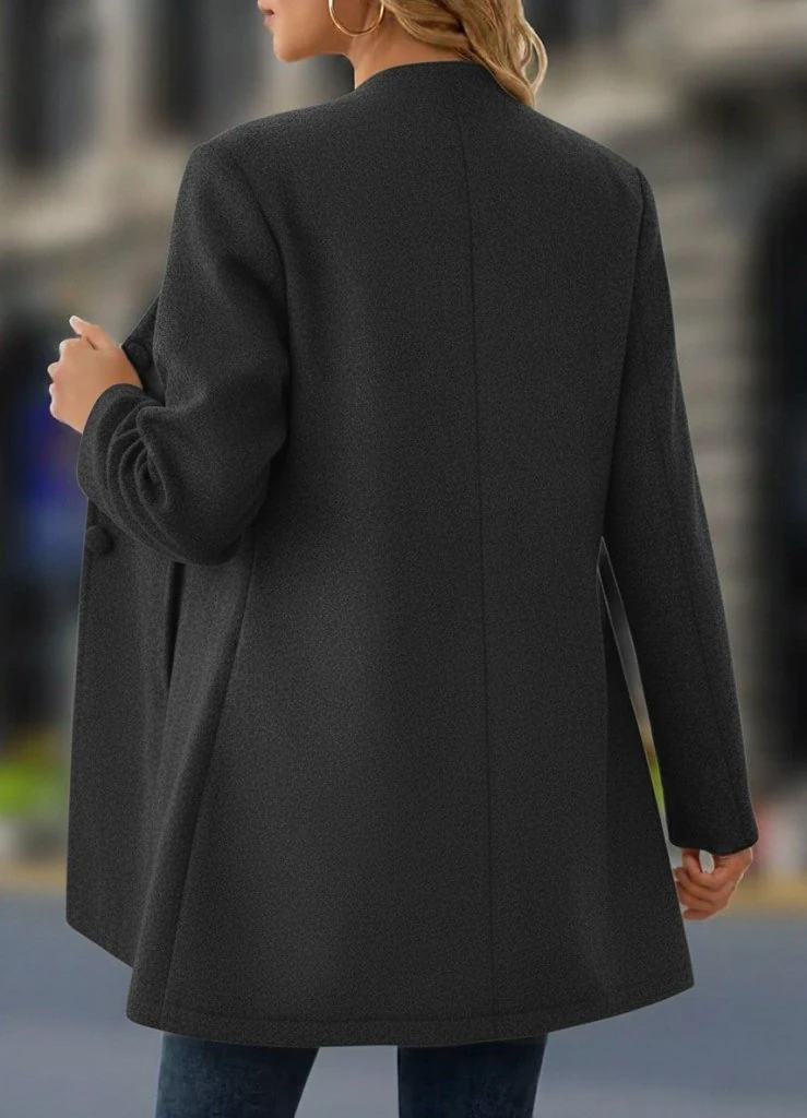 Kadın Uzun Kollu Hakim Yakalı önden Düğmeli Cep Detaylı Kısa Kaşe Kaban