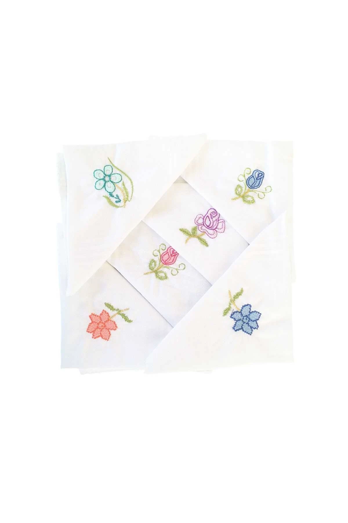 Hediyelik İşlemeli Bayan Mendili 6 lı Paket 28x28 cm 100 Pamuk