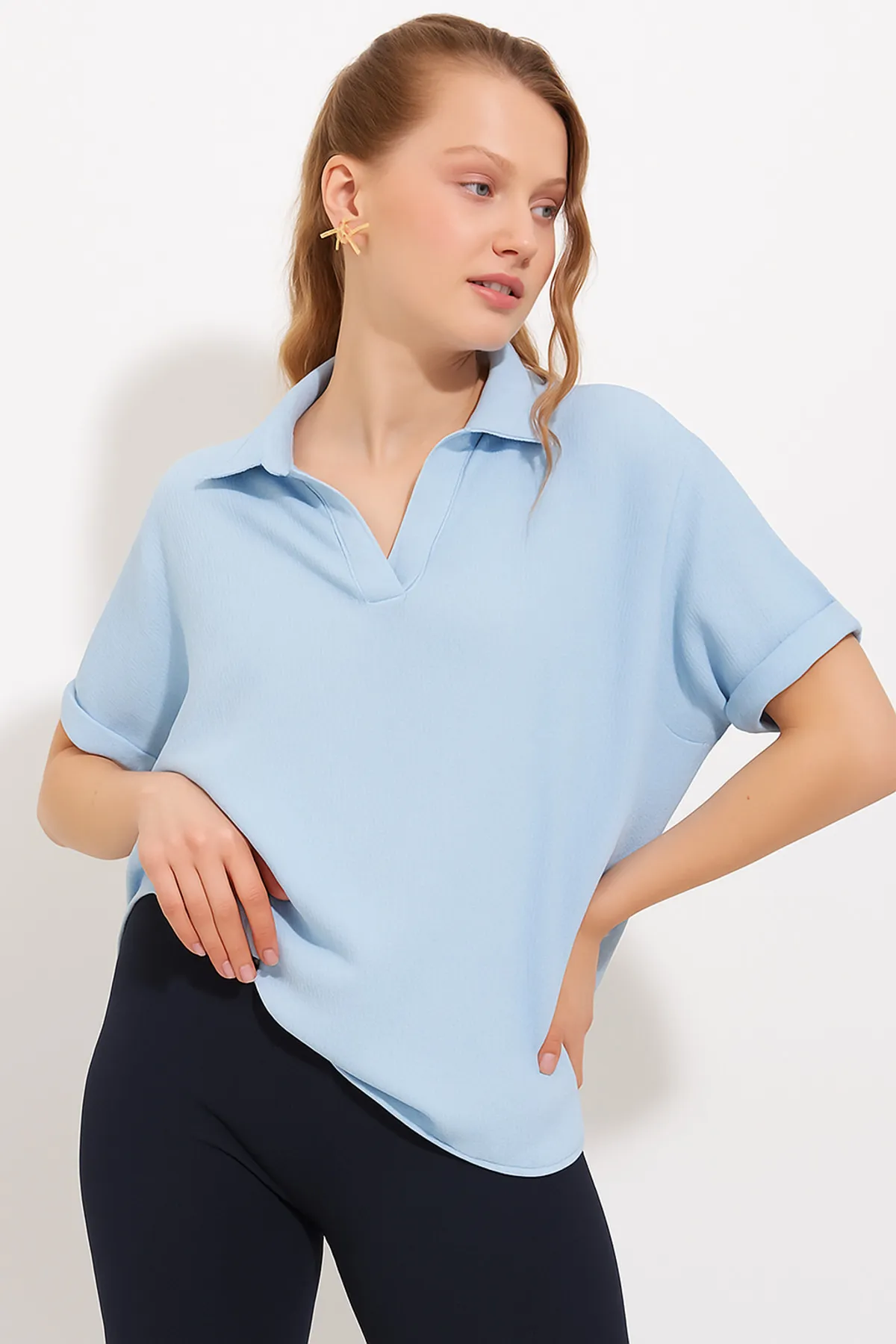 polo yaka rahat kesim yazlık t-shirt/bluz