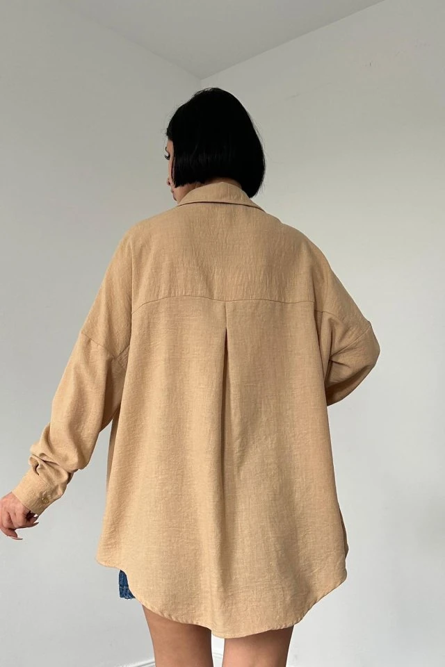 Bej Taş İşlemeli Gömlek