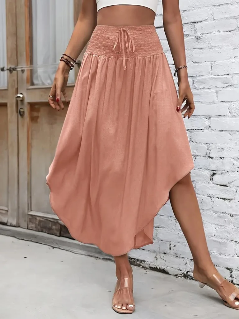 Kadın Yüksek Bel Belden Bağlamalı Asimetrik Kesim Detaylı Sandy Etek