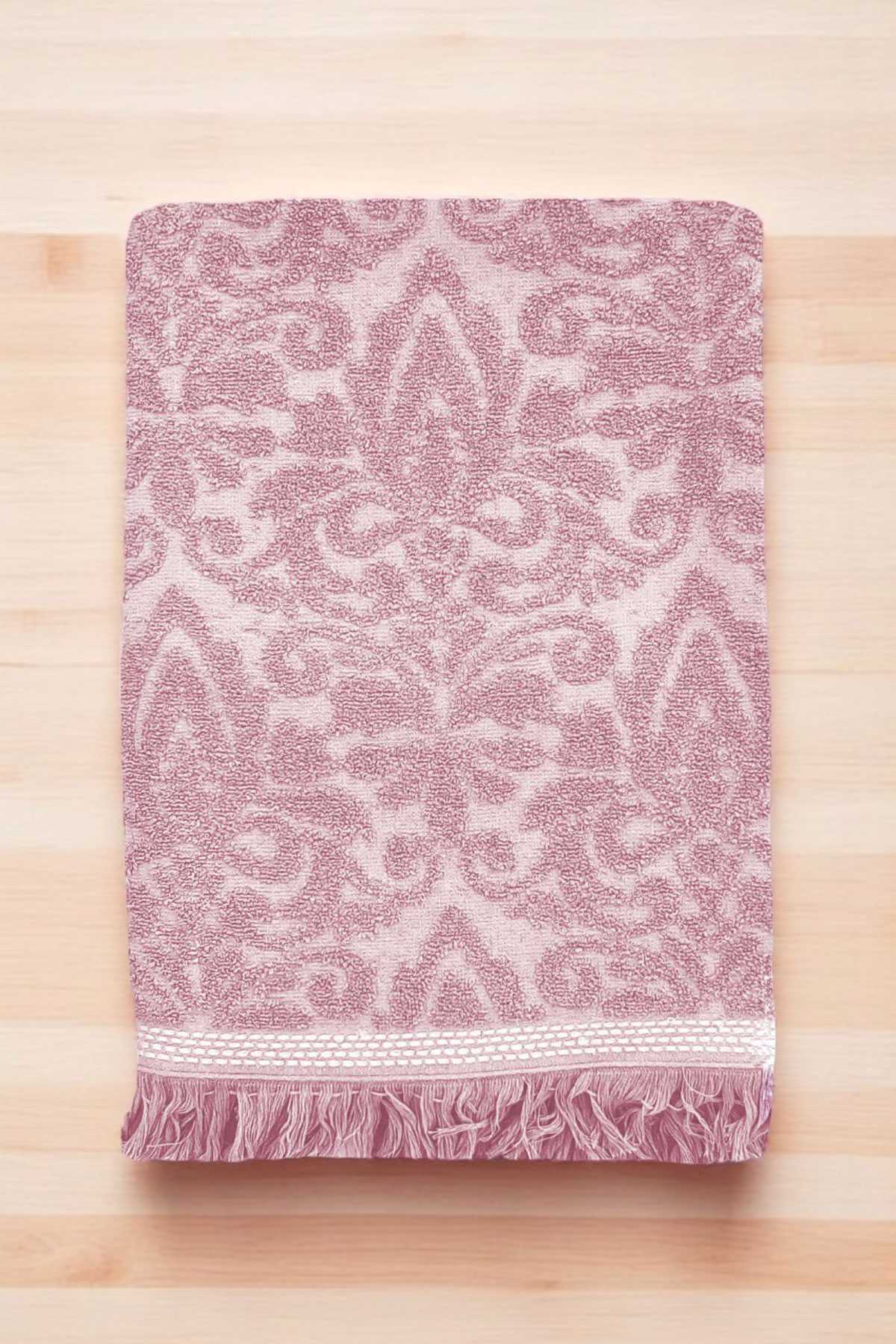 2 Parça Jakarlı Banyo Havlu Takımı &amp;#37;100 Pamuklu 90x150 Cm Arden Pembe
