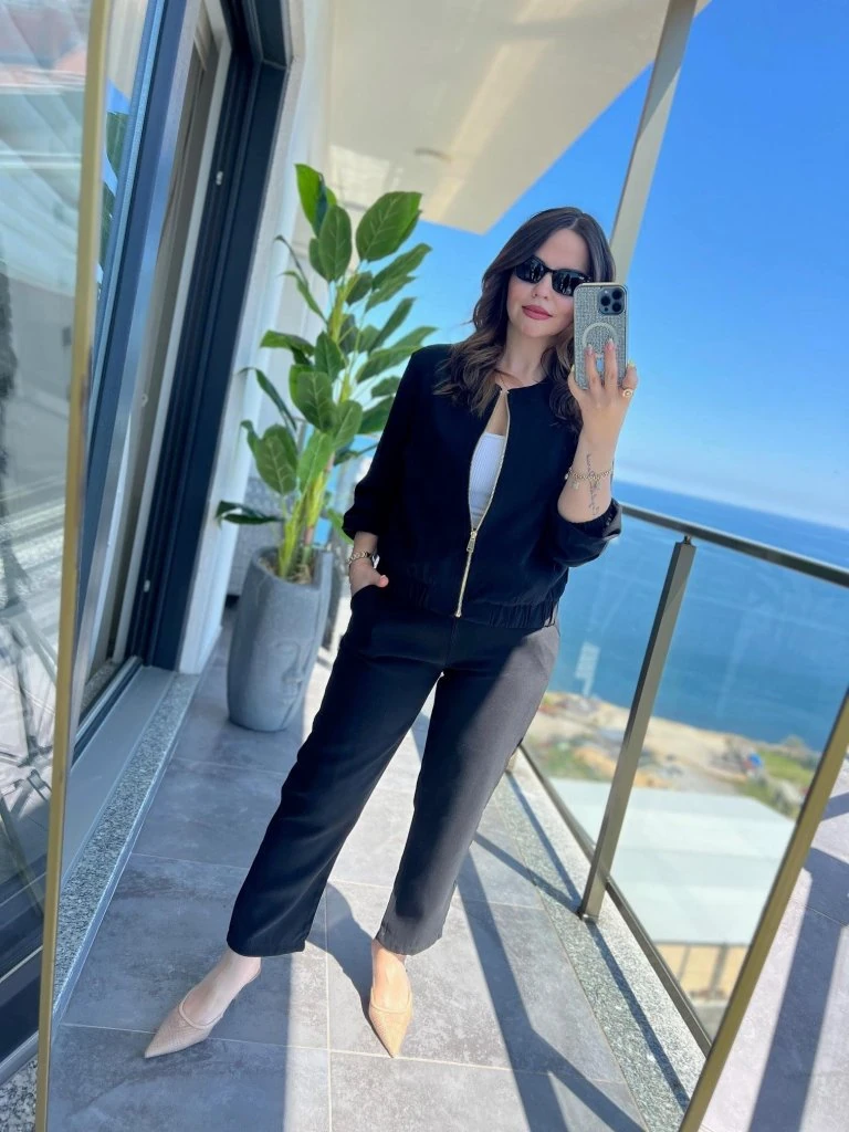 Kadın Uzun Kollu önden Fermuarlı Modal Ceket Ve Pantolon Ikili Takım