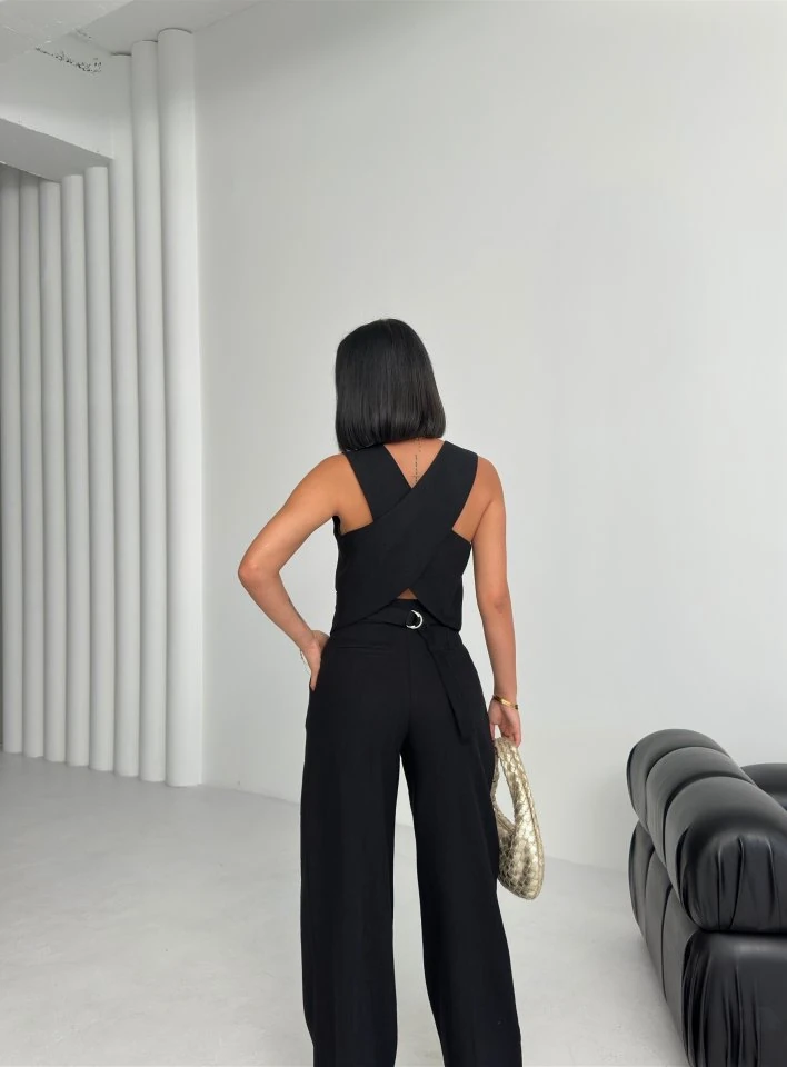 Keten Sirti Çapraz Geçi̇şli̇ Cepken Pantolon Takim