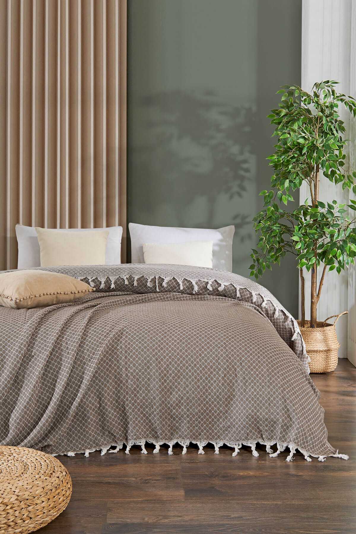 Çift Kişilik Yatak Pikesi Alice Kahverengi 200 x 230 Cm