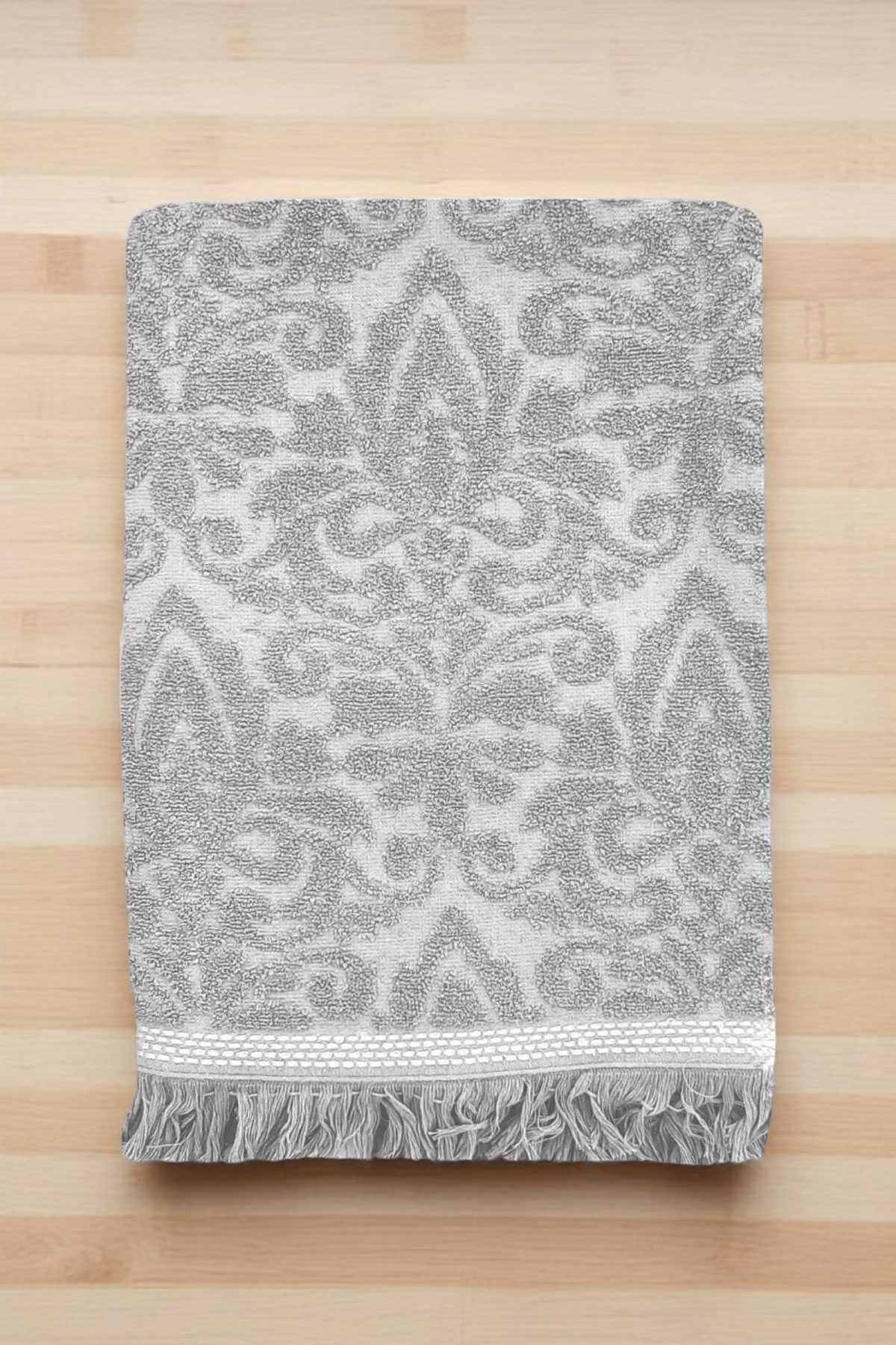 2 Parça Jakarlı Banyo Havlu Takımı &amp;#37;100 Pamuklu 90x150 Cm Arden Gri