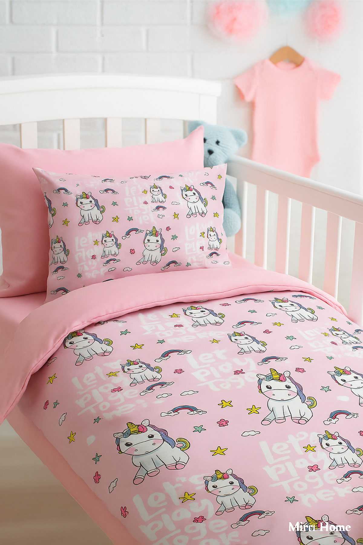 Dijital Baskılı 3d Pamuklu Yenidoğan Bebek Nevresim Takımı Lets Play Together