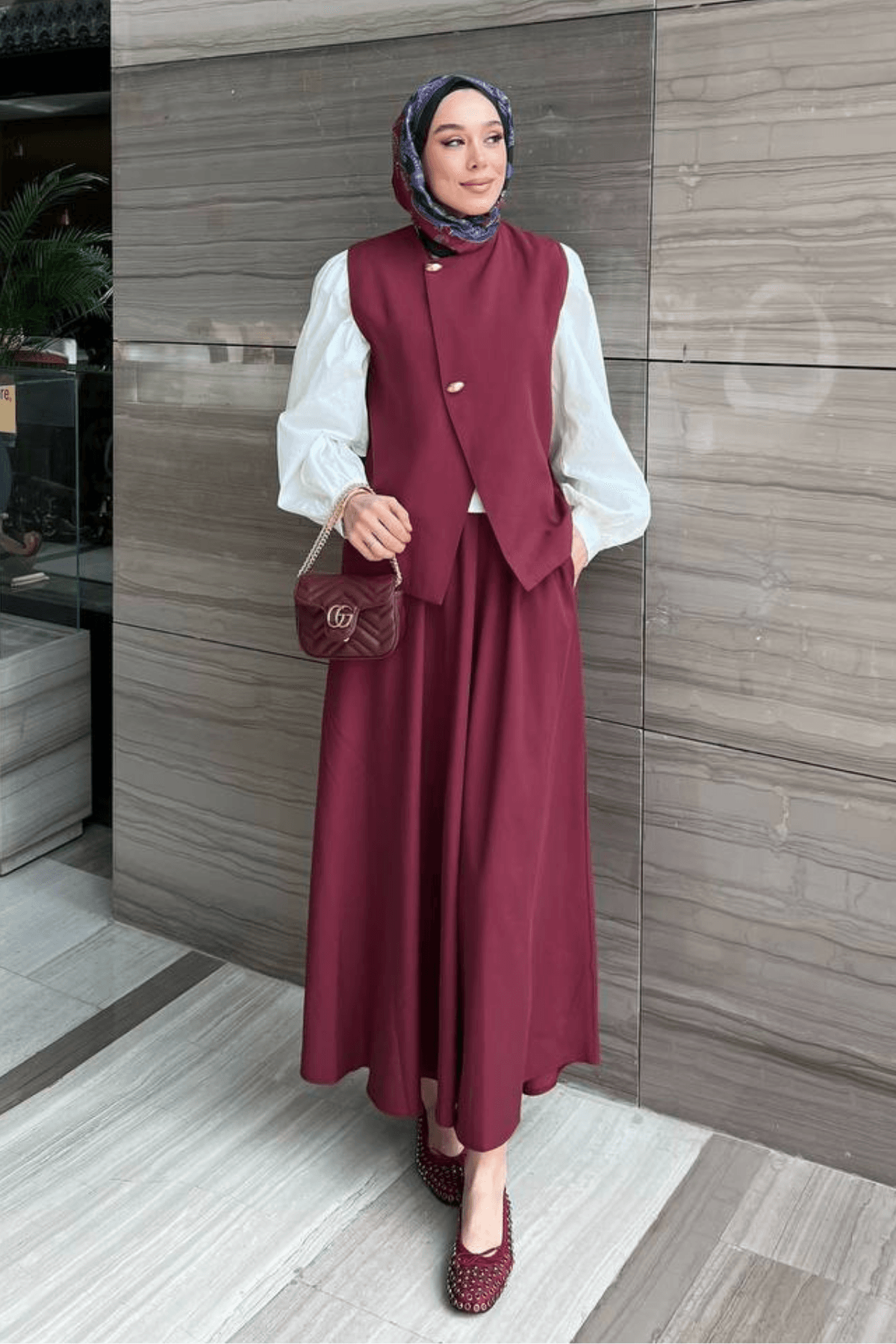 Casy Yelekli Takım - Bordo