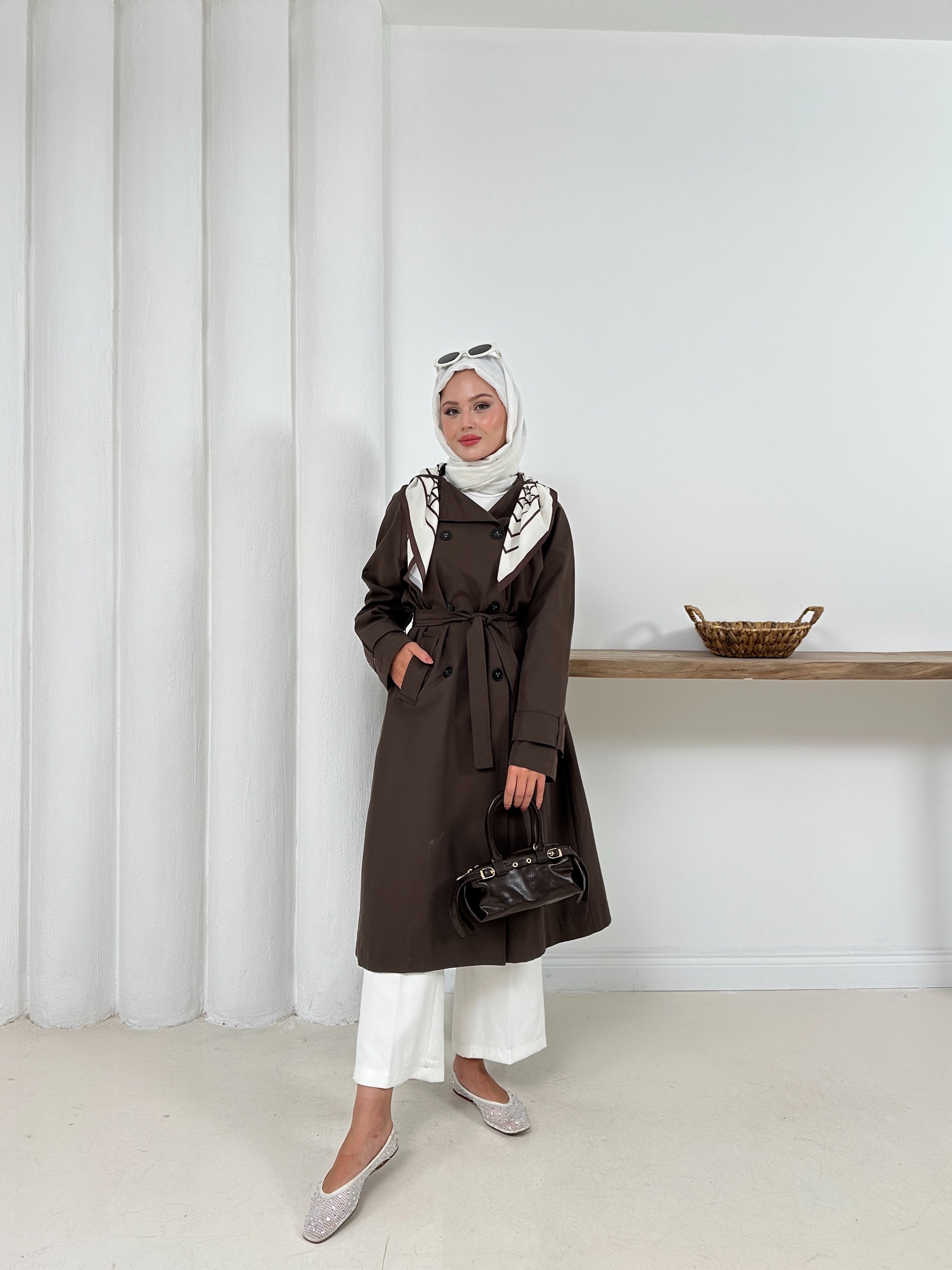 Ameda Fularlı Trench - Kahverengi