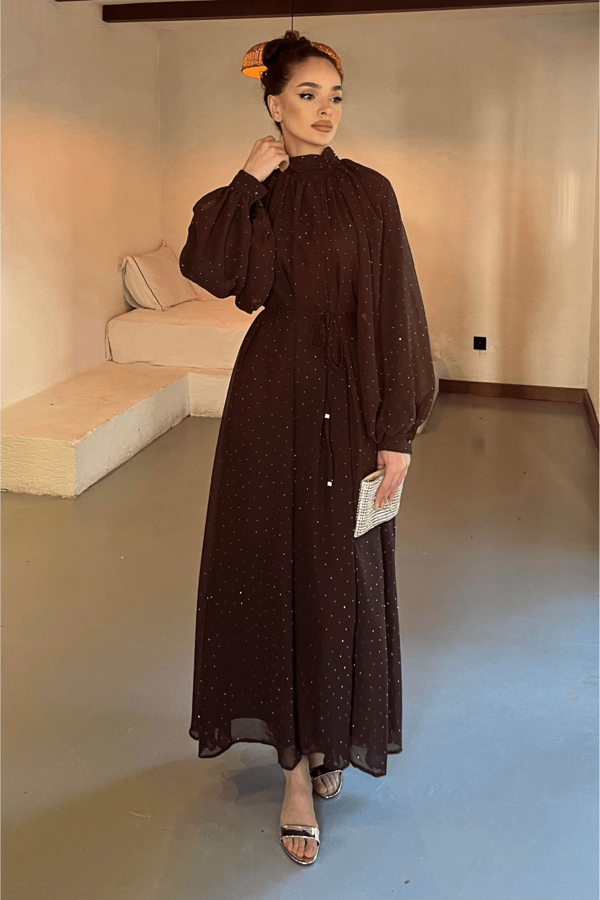 Monica Şifon Elbise - Kahverengi